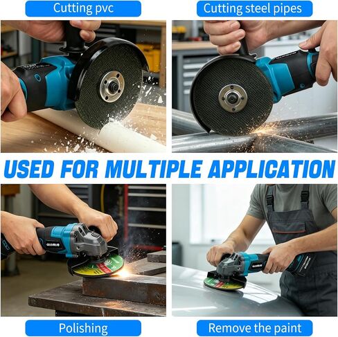 Cordless Angle Grinder, 4-1/2 Inch Power Brushless, 2 x 4.0Ah Battery with Charger, Brushless Grinders 9000 RPM, Adjustable 3-speed for Metal Cutting, Grinding, Polishing, Rust Removal in Kuwait