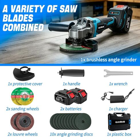 Cordless Angle Grinder, 4-1/2 Inch Power Brushless, 2 x 4.0Ah Battery with Charger, Brushless Grinders 9000 RPM, Adjustable 3-speed for Metal Cutting, Grinding, Polishing, Rust Removal in Kuwait