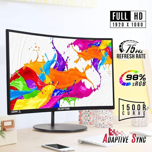Sceptre Curved 24" FHD 1080p Gaming Monitor 75Hz HDMIx2 VGA 98% sRGB R1500 Build-in Speakers, Machine Black 2022 (C249W-1920RN Series) in Saudi Arabia