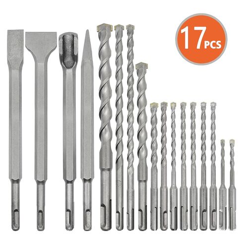 BeHappy 17Pcs SDS Plus Rotary Hammer Drill Bit Set,Concrete Drill Bit Kit with Carbide-Tipped Masonry Drill Bits and Chisels for Concrete, Stone, Brick, with Storage Case in Kuwait