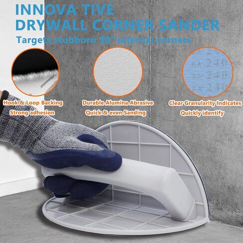 Drywall Corner Sander Angle Sanding Tool Multi-Functional Semi-Round Corner Sandpaper with 4PCS Reusable 9 Inch Hook and Loop Sanding Discs for Wall and Corners Cleaning Polishing in Kuwait