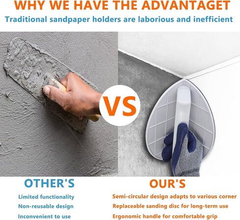 Drywall Corner Sander Angle Sanding Tool Multi-Functional Semi-Round Corner Sandpaper with 4PCS Reusable 9 Inch Hook and Loop Sanding Discs for Wall and Corners Cleaning Polishing in Kuwait