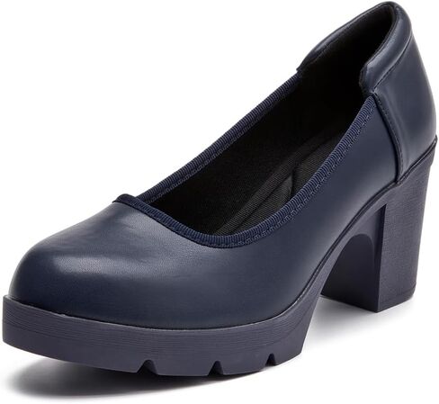 Women's Classic Leather Chunky High Heel Round Toe Platform Dress Pump Shoes Bridal Wedding Party Work Oxfords in Kuwait
