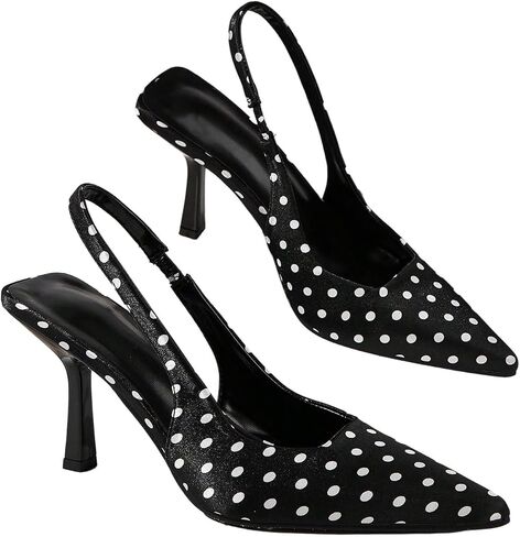 BEAUDRM Women's Polka Dots Slingback High Heels Pointed Closed Toe Stilettos Pumps Ankle Strap Wedding Guest Party Shoes in Kuwait