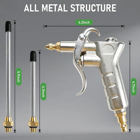 Industrial Air Blow Gun Kit with Adjustable Brass Nozzle, 2 Steel Extension Wands, Pneumatic Air Compressor Accessory for Dust Removal, Car Cleaning & Blower Cleaning in Kuwait