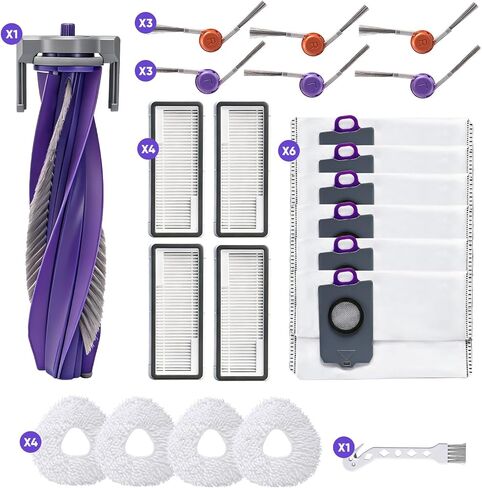 22 PCS Replacement Accessories Kit for Narwal Freo Z10 Ultra/Narwal Freo Z10 Robot Vacuum Cleaner,1 Main Roller Brush, 6 Dust Bags, 4 Filters, 4 Mop Pads, 6 Side Brushes, 1 Clean Tool in Kuwait