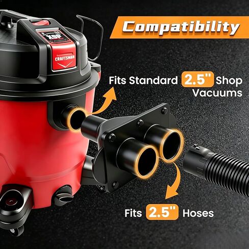 2.5 Inch Shop Vac Y Connector Separator, with Dual Individual Blast Gates, Hose Splitter for Dust Collection Hose, Shop Vac Attachments Fits Craftsman, Ridgid-Most Wet/Dry Vacuums in Kuwait