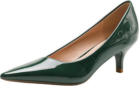 Women's Classic Patent Leather Closed Pointed Toe Kitten Heels Pumps Sexy Comfort Slip-On Low Heel Wedding Dress Shoes for Party Prom Work Office Business in Kuwait