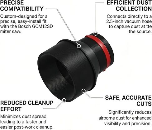 2.5-Inch Dust Collection Hose Adapter Compatible with Bosch 12-Inch Miter Saws GCM12SD – Easy Installation, Direct Vacuum Connection, Reduces Dust for Cleaner & Safer Workspace in Kuwait