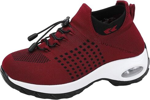 Orthopedic Sneakers Breathable Women Walking Shoes Air Cushion Mesh Slip On Trainers Women's Comfortable Casual Athletic Running Shoes Fashion Wedge Sock Sneakers with Arch Support in Kuwait