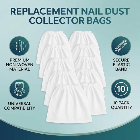10Pcs Non-Woven Nail Art Dust Collector Bags, Reusable Nail Dust Suction Collector Sheets, Super Wide Vacuum Replacement Bags, Elastic Band for Leak-Proof Seal, Fit Single Fan Salon Vacuums in Kuwait