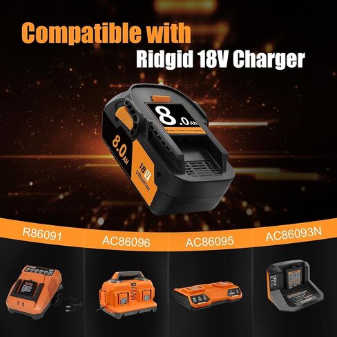 New 8.0Ah Battery Replacement for Ridgid 18V Battery Compatible with Ridgid 18Volt Lithium Batteries R840087 R840086 R840085 R840083 R840089 AC840085 AC840086 AC840087P AC840089 Drill Tools 2 Pack in Kuwait