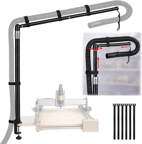 Dust collection boom arm, Adjustable Clamp Mount Hose Holder with 360° Rotatable Swivel Head & Two 40cm Extension Arms for CNC Lathe Woodworking Table Saw Router Table Dust Collection System in Kuwait