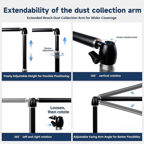 Dust collection boom arm, Adjustable Clamp Mount Hose Holder with 360° Rotatable Swivel Head & Two 40cm Extension Arms for CNC Lathe Woodworking Table Saw Router Table Dust Collection System in Kuwait