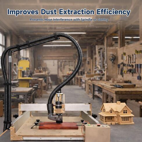 Dust collection boom arm, Adjustable Clamp Mount Hose Holder with 360° Rotatable Swivel Head & Two 40cm Extension Arms for CNC Lathe Woodworking Table Saw Router Table Dust Collection System in Kuwait