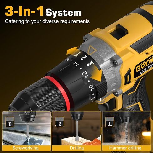 1239In-lbs 21V Brushless Cordless Power Hammer Drill Set with Case | with 2x4.0Ah Batteries & Charger, 1/2" Self-Locking Metal Chuck, 42Pcs Accessory for Drilling Wood Brick Metal Light-Concrete in Kuwait