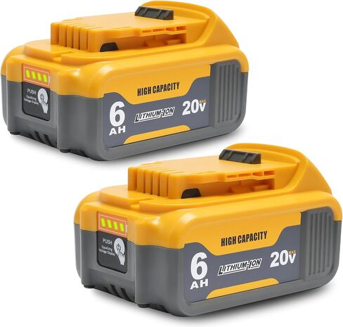 2 Packs 6.0Ah Replacement Battery 20V Max Batteries Compatible with Dewalt | 20 Volt 6000mAh Batteries Compatible with DCB208 DCB207 DCB206 DCB204 DCB203 DCB201 DCB200, Fit for 20V Tools and Chargers in Kuwait