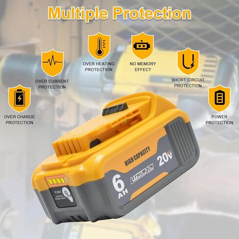 2 Packs 6.0Ah Replacement Battery 20V Max Batteries Compatible with Dewalt | 20 Volt 6000mAh Batteries Compatible with DCB208 DCB207 DCB206 DCB204 DCB203 DCB201 DCB200, Fit for 20V Tools and Chargers in Kuwait
