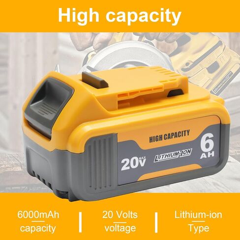 2 Packs 6.0Ah Replacement Battery 20V Max Batteries Compatible with Dewalt | 20 Volt 6000mAh Batteries Compatible with DCB208 DCB207 DCB206 DCB204 DCB203 DCB201 DCB200, Fit for 20V Tools and Chargers in Kuwait