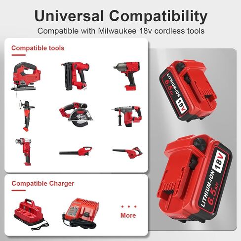 TeenPower Upgraded 6/pk 18V Replacement for Milwaukee M-18 Battery 6500mAh Replacement for Milwaukee 48-11-1820 48-11-1840 48-11-1850 48-11-1828 48-11-1862 48-11-1852 48-59-1812 48-59-1802 in Kuwait