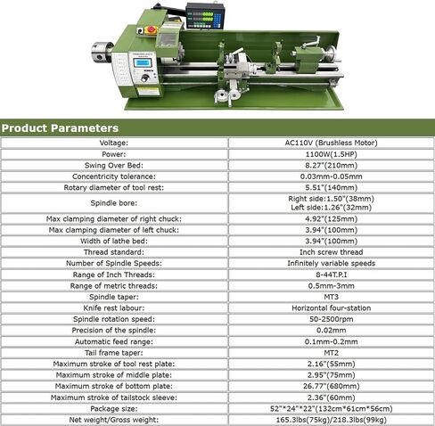 Metal Bench Lathe Benchtop 8"*30" Double Chuck Bench Lathe Inch thread Electronic Gear Lathe for Woodworking Metalworking Variable Speed 50-2500rmp 4-Way Tool Post 110V 1100W in Kuwait