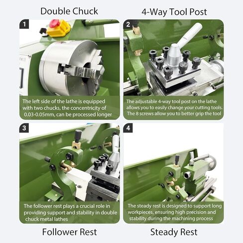 Metal Bench Lathe Benchtop 8"*30" Double Chuck Bench Lathe Inch thread Electronic Gear Lathe for Woodworking Metalworking Variable Speed 50-2500rmp 4-Way Tool Post 110V 1100W in Kuwait