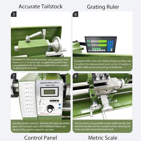 Metal Bench Lathe Benchtop 8"*30" Double Chuck Bench Lathe Inch thread Electronic Gear Lathe for Woodworking Metalworking Variable Speed 50-2500rmp 4-Way Tool Post 110V 1100W in Kuwait