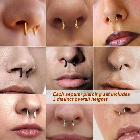 BodyBonita U-Shaped Septum Rings 3Pcs, G23 Titanium Nose Rings Hoops for Women Men, 8/10/12/14/16G Hanger Septum Ring Jewelry Retainer Piercing Jewelry with Fixed Rubber Stopper in Saudi Arabia
