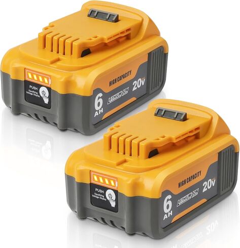 waitley 2 Pack 20V 6Ah Replacement Battery Compatible with Dewalt 20V Tool | Lithium-Ion Battery Compatible With Dewalt 20V Battery DCB200 DCD DCF DCG Series Cordless Power Tools Not Made in Dewalt in Kuwait