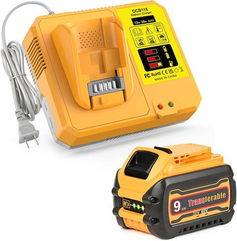 Replacement for Dewalt 60V Battery & DCB118 Fast Charger Combo | Delivers 9Ah at 20V / 3Ah at 60V, Compatible with Dewalt 60V Batteries & Cordless Power Tools in Kuwait