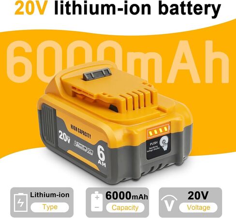 waitley 2 Pack 20V 6Ah Replacement Battery Compatible with Dewalt 20V Tool | Lithium-Ion Battery Compatible With Dewalt 20V Battery DCB200 DCD DCF DCG Series Cordless Power Tools Not Made in Dewalt in Kuwait