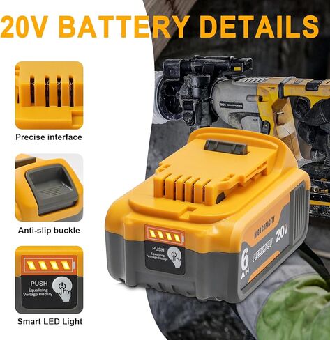 waitley 2 Pack 20V 6Ah Replacement Battery Compatible with Dewalt 20V Tool | Lithium-Ion Battery Compatible With Dewalt 20V Battery DCB200 DCD DCF DCG Series Cordless Power Tools Not Made in Dewalt in Kuwait