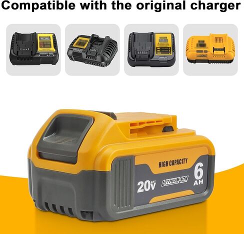 waitley 2 Pack 20V 6Ah Replacement Battery Compatible with Dewalt 20V Tool | Lithium-Ion Battery Compatible With Dewalt 20V Battery DCB200 DCD DCF DCG Series Cordless Power Tools Not Made in Dewalt in Kuwait