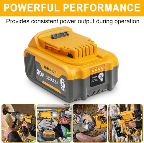 waitley 2 Pack 20V 6Ah Replacement Battery Compatible with Dewalt 20V Tool | Lithium-Ion Battery Compatible With Dewalt 20V Battery DCB200 DCD DCF DCG Series Cordless Power Tools Not Made in Dewalt in Kuwait