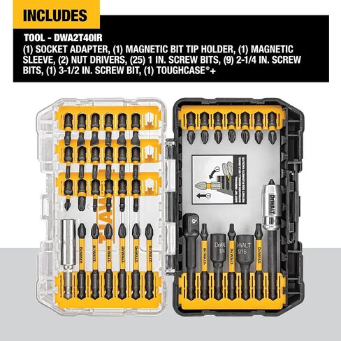 Bundle of DEWALT Screwdriver Bit Set, Impact Ready, FlexTorq, 40-Piece (DWA2T40IR) + DEWALT Drill Bit Set, 3-Flats Shank,14-Piece, 135 Degree Split Point, for Plastic, Wood and Metal (DWA1184) in Kuwait