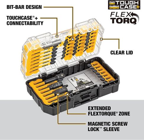 Bundle of DEWALT Screwdriver Bit Set, Impact Ready, FlexTorq, 40-Piece (DWA2T40IR) + DEWALT Drill Bit Set, 3-Flats Shank,14-Piece, 135 Degree Split Point, for Plastic, Wood and Metal (DWA1184) in Kuwait