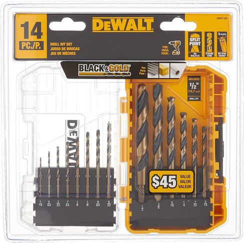 Bundle of DEWALT Screwdriver Bit Set, Impact Ready, FlexTorq, 40-Piece (DWA2T40IR) + DEWALT Drill Bit Set, 3-Flats Shank,14-Piece, 135 Degree Split Point, for Plastic, Wood and Metal (DWA1184) in Kuwait