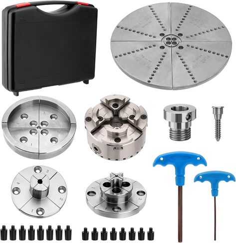 PER4MANCE 4 Inch Wood Lathe Chuck Set, 5 Jaws Including 10" Aluminum Jaw, M33 to 1"-8TPI Adapter, Complete Woodturning Chuck for Bowl Turning and Spindle Work in Kuwait