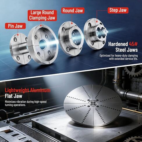 PER4MANCE 4 Inch Wood Lathe Chuck Set, 5 Jaws Including 10" Aluminum Jaw, M33 to 1"-8TPI Adapter, Complete Woodturning Chuck for Bowl Turning and Spindle Work in Kuwait