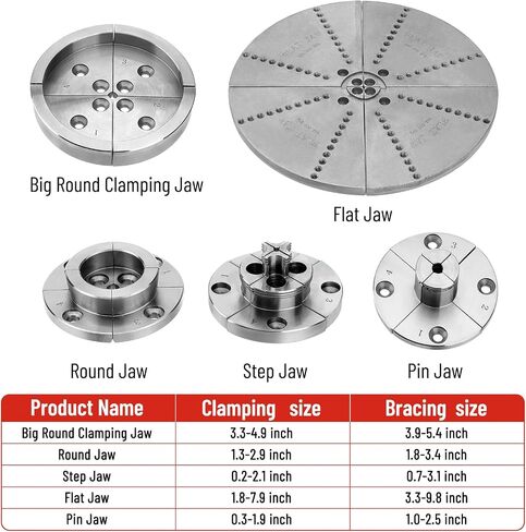 PER4MANCE 4 Inch Wood Lathe Chuck Set, 5 Jaws Including 10" Aluminum Jaw, M33 to 1"-8TPI Adapter, Complete Woodturning Chuck for Bowl Turning and Spindle Work in Kuwait