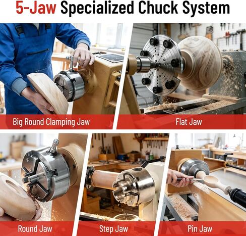 PER4MANCE 4 Inch Wood Lathe Chuck Set, 5 Jaws Including 10" Aluminum Jaw, M33 to 1"-8TPI Adapter, Complete Woodturning Chuck for Bowl Turning and Spindle Work in Kuwait