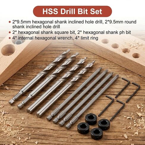 4 Pack 3/8"(9.5mm) Pocket Hole Drill Bit with Depth Stop Collar & SQ2 Driver Bits, Woodworking Pocket Hole Drill Bit Set, 1/4" Hex & Round Shank 6.5" Length Replacement for Pocket Hole Jig Systems in Kuwait