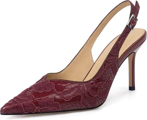 Slingback Lace Heels for Women Sequin Mesh Kitten Stiletto 3.25inch/8cm High Heeled Pointed Closed Toe Pumps Party Dress Evening Wedding Bridal Shoes in Kuwait
