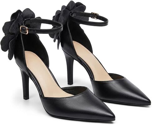 Coutgo Women's Closed Pointed Toe Heels Flower Ankle Strap Pumps Dressy High Heel Wedding Party Shoes in Kuwait