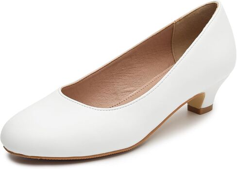 Enelauge Women's Low Heel Pump Closed Round Toe Kitten Heels Comfortable Slip On Dress Work Wedding Casual Office Church Shoes in Kuwait