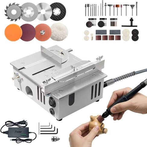 MIMYTH Mini Table Saw for Crafts; Multifunctional Portable Tablesaw | Customizable Cutting, Grinding, Sanding; Adjustable Angle, Speed, SawDepth in Kuwait