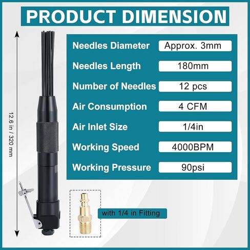 MYFULLY Compact Air Needle Scaler with 12 Needles & 1/4" NPT Fitting | Pneumatic Rust & Paint Remover for Weld Slag, Auto Repair, and Metal Surface Prep, Lightweight Design for Easy Control in Kuwait
