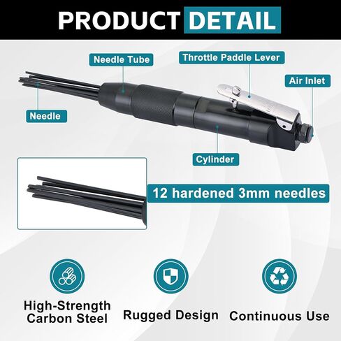 MYFULLY Compact Air Needle Scaler with 12 Needles & 1/4" NPT Fitting | Pneumatic Rust & Paint Remover for Weld Slag, Auto Repair, and Metal Surface Prep, Lightweight Design for Easy Control in Kuwait