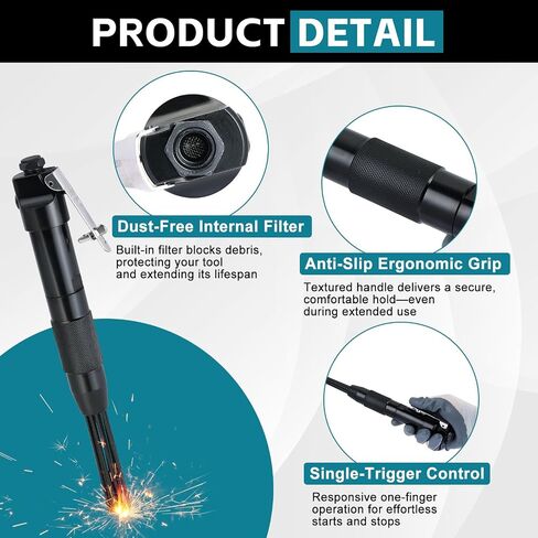 MYFULLY Compact Air Needle Scaler with 12 Needles & 1/4" NPT Fitting | Pneumatic Rust & Paint Remover for Weld Slag, Auto Repair, and Metal Surface Prep, Lightweight Design for Easy Control in Kuwait