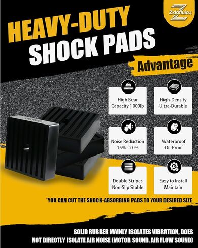 4 Pack 4"x4"x1.18" Double-Sided Groove Shock Pads for Air Compressor | Upgraded Solid Rubber Heavy-Duty Anti-Vibration Pads, reduce noise by< 15% to 20%, Reserved screw hole positions in Kuwait